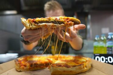 MASSIVE BURGER STUFFED PIZZA CHALLENGE! | DEEP DISH PIZZA |