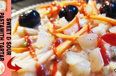 Sweet and sour pasta with tartar sauce|tartar sauce|sweet pasta|pastawithtartar sauce|mimi kakitchen