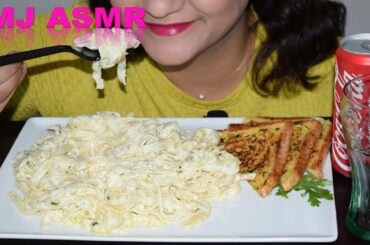 MJ ASMR Alfredo Creamy Pasta and Garlic Bread Italian Food Eating No Talking Mukbang Video
