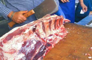 Huge Grills of 'Fiorentina' Steaks, Seafood, Meat and more. Italian Street Food Festival