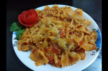 Farfalle Tomato Pasta || Saucy Bow Tie Pasta || How To Make Italian Red Pasta at Home ||