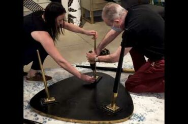 1953 Italian Vintage Black White Gray Horse Mosaic Brass Dining / Coffee Table