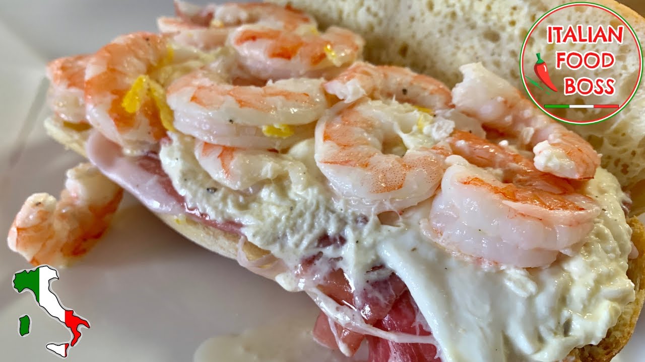 Sandwich with shrimps, prosciutto and burrata (Italian cheese) – ready in 4 minutes! Sandwich with shrimps, prosciutto and burrata (Italian cheese) - ready in 4 minutes!