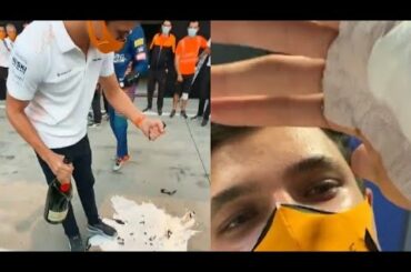 Lando Norris Breaks the Prosecco Bottle while Celebrating with Carlos at 2020 Italian GP