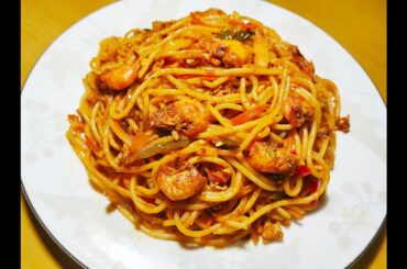 Italian shrimp vegetables spaghetti recipe । COOKING SHOW & TRAVEL