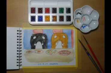 watercolor painting - Shibainu Hoyomaru Diary Italian food day -