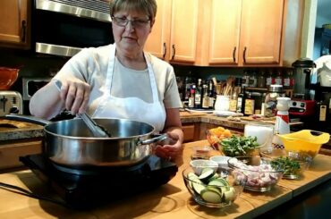Chef Nancy Cooking Italian Bean Seitan Sausage Dinner