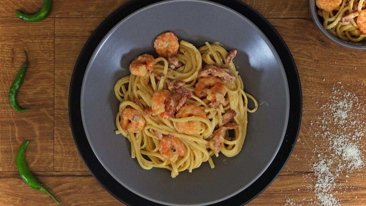Prawn & Bacon Linguine Pasta Recipe – Italian Food | 30 min. Meal Prawn & Bacon Linguine Pasta Recipe - Italian Food | 30 min. Meal