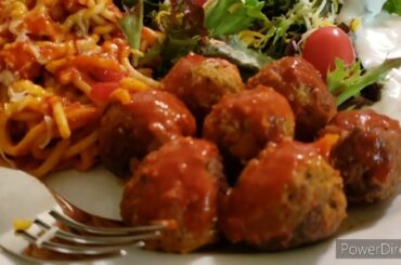 Leafy Green Salad 🥗 Italian Meatballs🧆 Spaghetti 🍝 #Mukbang Dinner #StayHome Cook #WithMe #Cook