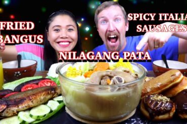 NILAGANG PATA +FRIED BANGUS + SPICY ITALIAN SAUSAGES || DOUGHNUTS || FILIPINO FOOD MUKBANG