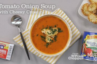 Tomato Onion Soup with Cheesy Crostini