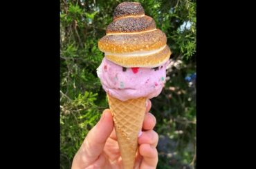 Italian Rainbow Cookie Ice Cream Topped With Torched Meringue