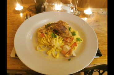 Creamy white wine chicken pasta recipe.