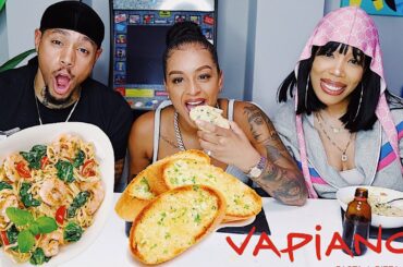ITALIAN 🇮🇹 PRAWN GAMBERETTI E SPINACI MUKBANG FT PAIGEY CAKEY