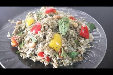 Pesto Rice Recipe | Rice in Basil Sauce | Italian style Rice in Pesto sauce | Sudhas Veg Recipes