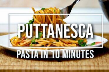 Italian pasta puttanesca in just 10 minutes. Pasta puttanesca quick recive. Easy and fast