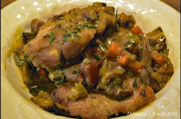 Italian style braised chicken thighs with white wine and porcini mushrooms