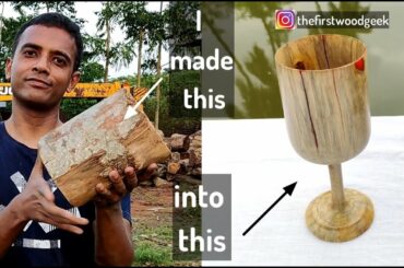 Make a wine glass from recycled wood and epoxy resin | Wooden wine goblet from a log | DIY |