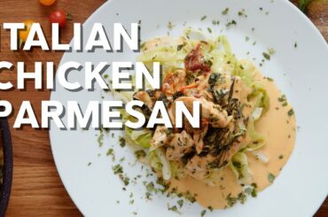 Italian keto chicken parmesan with cabbage pasta