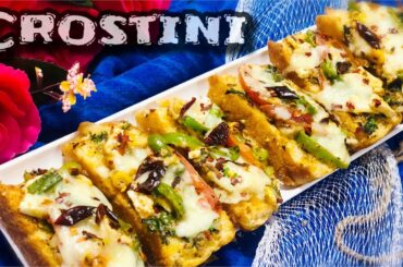 How to make Italian Crostini | Grilled bruschetta|toasted bread loafwith vegetables& cheese topping|