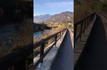 4 k vedio beautiful Valley of Rovereto italy . river and mountain grapes yard .