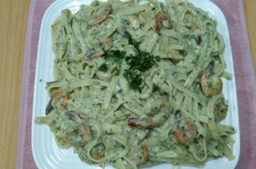 Italian Cheesy Pesto Prawn Pasta Recipe By Laila Arjuman Khanum