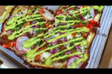 The taco green sauce Italian pizza