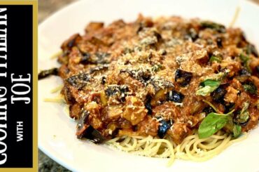 Fried Eggplant with Tomatoes with Spaghetti Cooking Italian with Joe