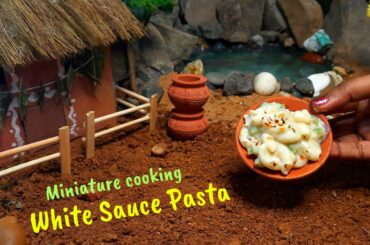 Mini food Macaroni White Sauce Pasta, Miniature Cooking, Pasta in White Sauce, Pasta Recipe