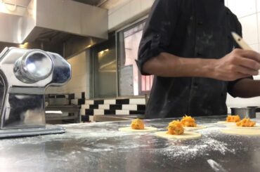 Butternut ravioli prep at Fine dining restaurant|Raddison blu