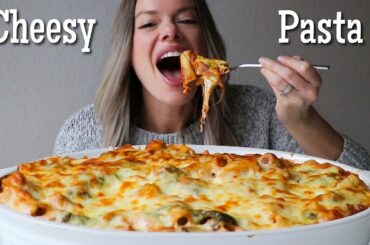 Spicy Cheesy Pesto Baked Rigatoni MUKBANG with Spicy Italian Sausage + Kale!