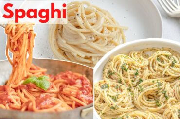 3 Classic SPAGHETTI: CACIO e PEPE, al POMODORO, AGLIO OLIO. Quick, Italian & Vegan Pasta Recipes.