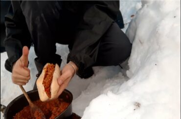 Bushcraft outdoor Sloppy Joe on the snow italian recipe Camp tent wood stove