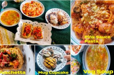 4 Course Italian Meal Under 60 mins |Pink Sauce Pasta| Bruschetta|Wholewheat Mug Cake|Vegetable Soup