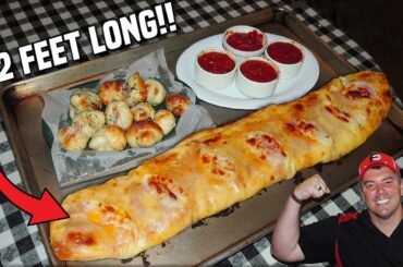 Cheesy 2ft Italian Stromboli Challenge w/ Garlic Knots!!