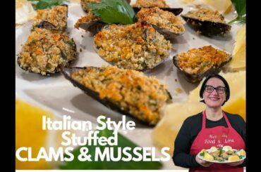 Italian style stuffed Clams and Mussels- Mussels Cozze Gratinate - Ingredients and directions below.