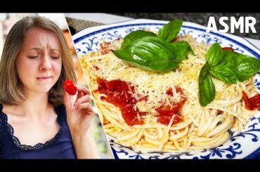 ASMR HOMEMADE ITALIAN PASTA. CHERRY, BASIL, GARLIC, OLIVE OIL | COOKING AND EATING | MUKBANG