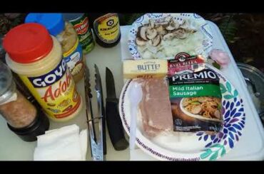 Chef Mikee Cooking - Pork Chop and Italian Sausage with White Rice, Mushrooms & Onion for Dinner