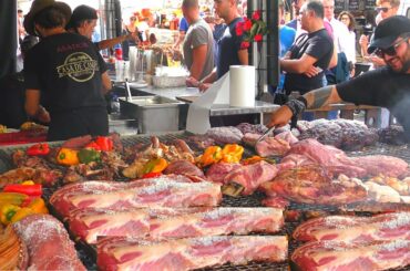 Italy Street Food. Pork Loin, Roast Beef, Asado, Sausages, Ham, Pasta and more Food