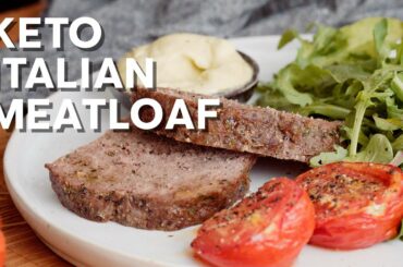 Keto Italian meatloaf with baked tomatoes and pesto mayo