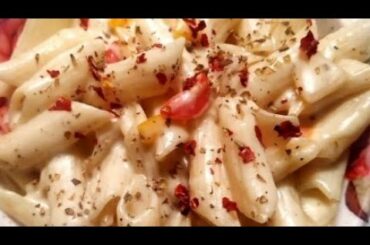 Pasta in white sauce, recipe is simple easy tasty  kids love this fast food