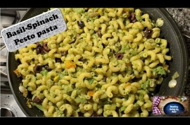 Basil spinach pesto pasta | Italian veggie pasta recipes