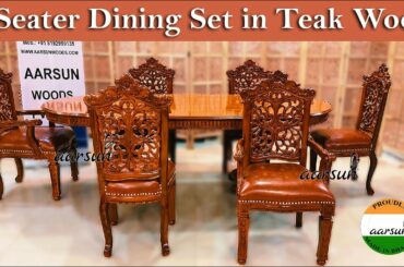 YT461 6 Seater Dining Set in Teak Wood Teak Glossy Finish Carved by Artisans @Aarsun - Art of India