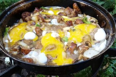 Chef Mikee' Florida Omelet Souffle Italian Sausage Onion Shrooms Green Pepper Pepperoni Olive Cheese