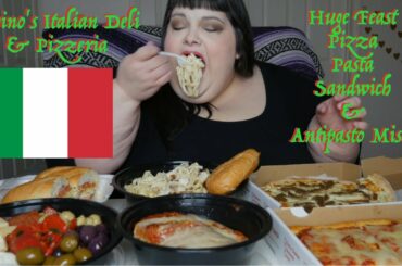 Cugino's Huge Italian Feast Mukbang * White Pizza * Fettucine Alfredo * Antipasto Misto * Cannoli