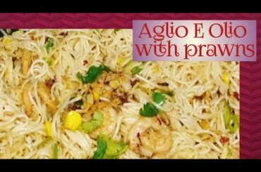 Spicy Aglio e Olio pasta with prawns/Italian pasta/Spaghetti
