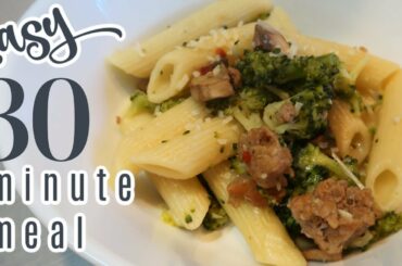 Penne with Mushrooms, Italian turkey Sausage, & Mushrooms | EASY 30 MINUTE MEAL