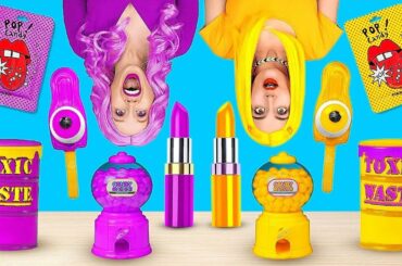 MANGIARE CIBO DI UN SOLO COLORE PER 24 ORE! CIBO VIOLA VS CIBO GIALLO su 123 GO! FOOD