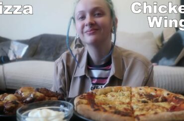 Stuffed Crust DOUBLE Pepperoni Pizza & Wings Mukbang