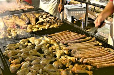 Meat Paradise. Beer Chicken, Pork Sausages and Ribs. Italy Street Food. Pepero Festival